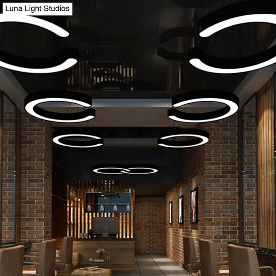 Contemporary Black C Pendant Ceiling Light - Led Acrylic Down Lighting Warm/White (16/23.5/31.5 W) /