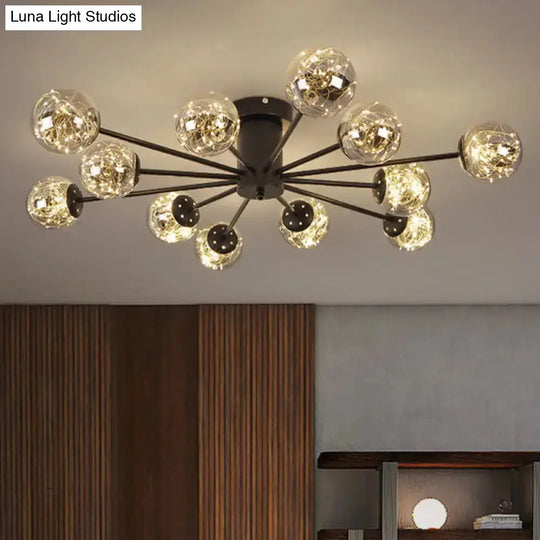 Contemporary Black Ceiling Light Fixture With Radial Smoke Grey Glass - Living Room Semi Flush Mount