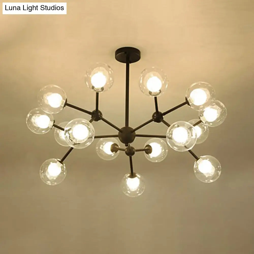 Contemporary Black Chandelier Light Fixture With Clear & Frosted Glass