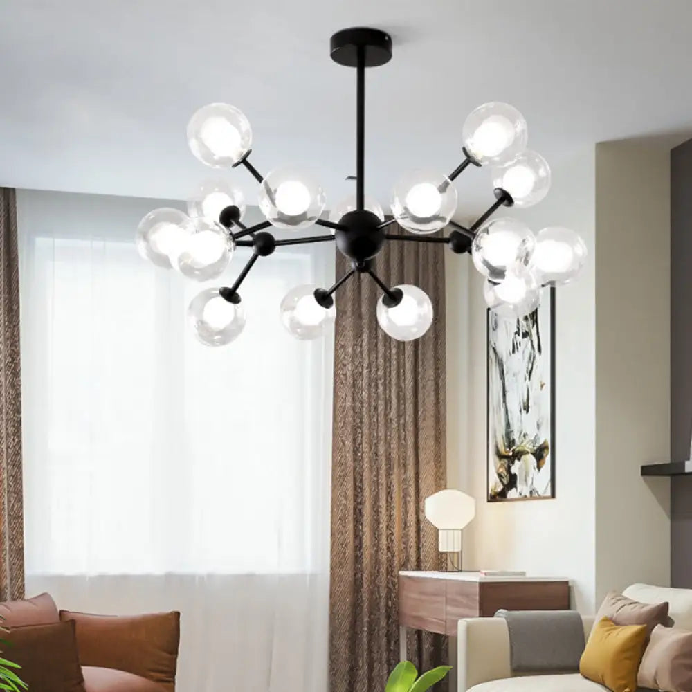 Contemporary Black Chandelier Light Fixture With Clear & Frosted Glass 15 /