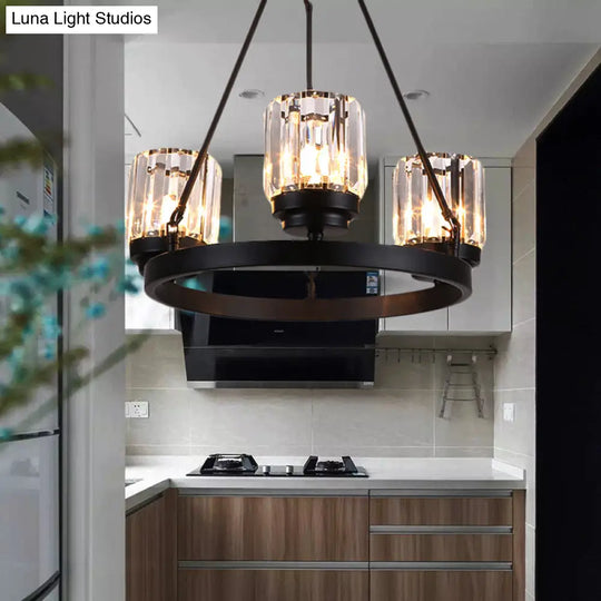 Contemporary Black Chandelier Lighting - 3/6/8 Lights Bedroom Pendant With Crystal Shades