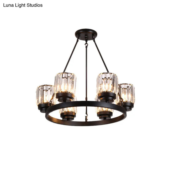 Contemporary Black Chandelier Lighting - 3/6/8 Lights Bedroom Pendant With Crystal Shades