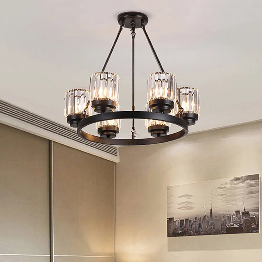 Contemporary Black Chandelier Lighting - 3/6/8 Lights Bedroom Pendant With Crystal Shades 6 /