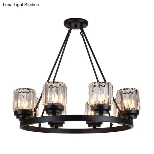 Contemporary Black Chandelier Lighting - 3/6/8 Lights Bedroom Pendant With Crystal Shades