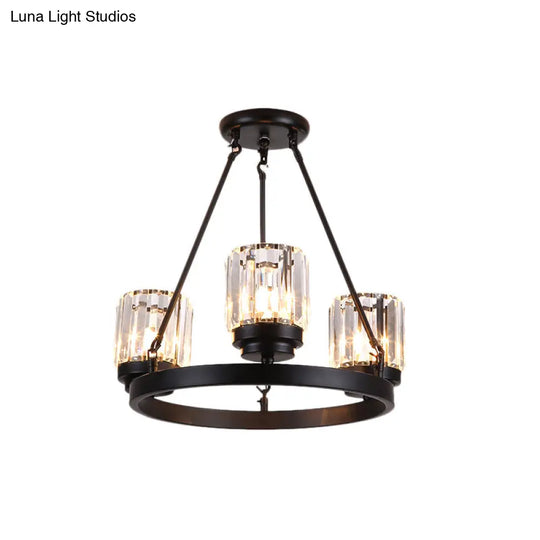 Contemporary Black Chandelier Lighting - 3/6/8 Lights Bedroom Pendant With Crystal Shades