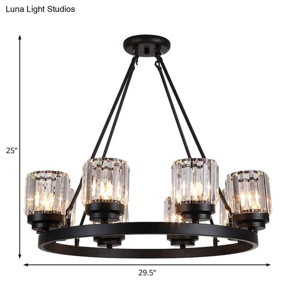 Contemporary Black Chandelier Lighting - 3/6/8 Lights Bedroom Pendant With Crystal Shades