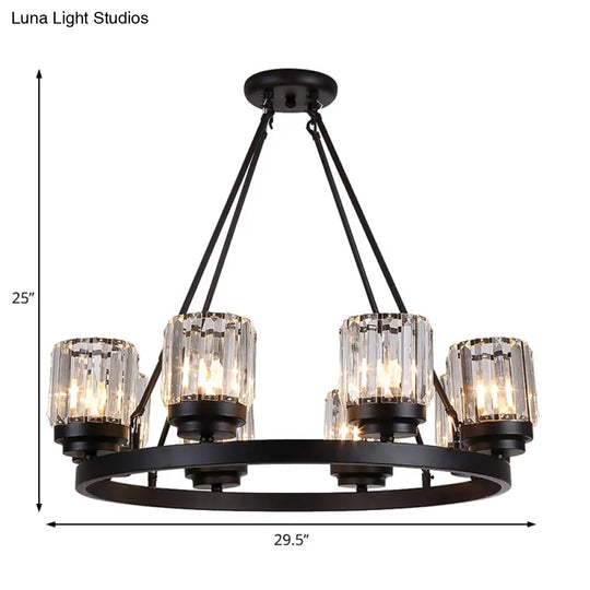 Contemporary Black Chandelier Lighting - 3/6/8 Lights Bedroom Pendant With Crystal Shades