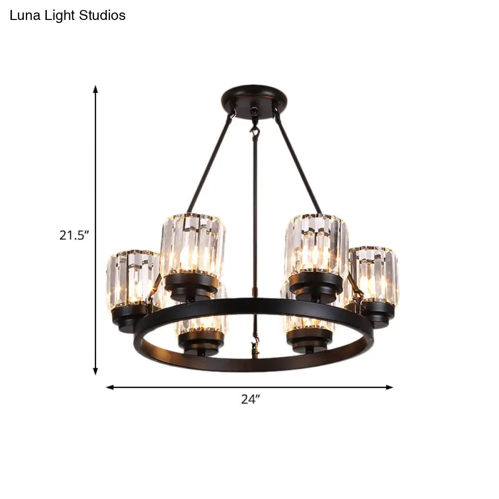 Contemporary Black Chandelier Lighting - 3/6/8 Lights Bedroom Pendant With Crystal Shades