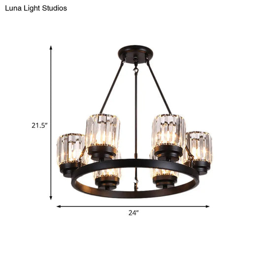 Contemporary Black Chandelier Lighting - 3/6/8 Lights Bedroom Pendant With Crystal Shades