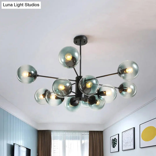 Contemporary Black Chandelier With 12 Lights Hanging Light For Living Room Amber/Blue/Clear Glass