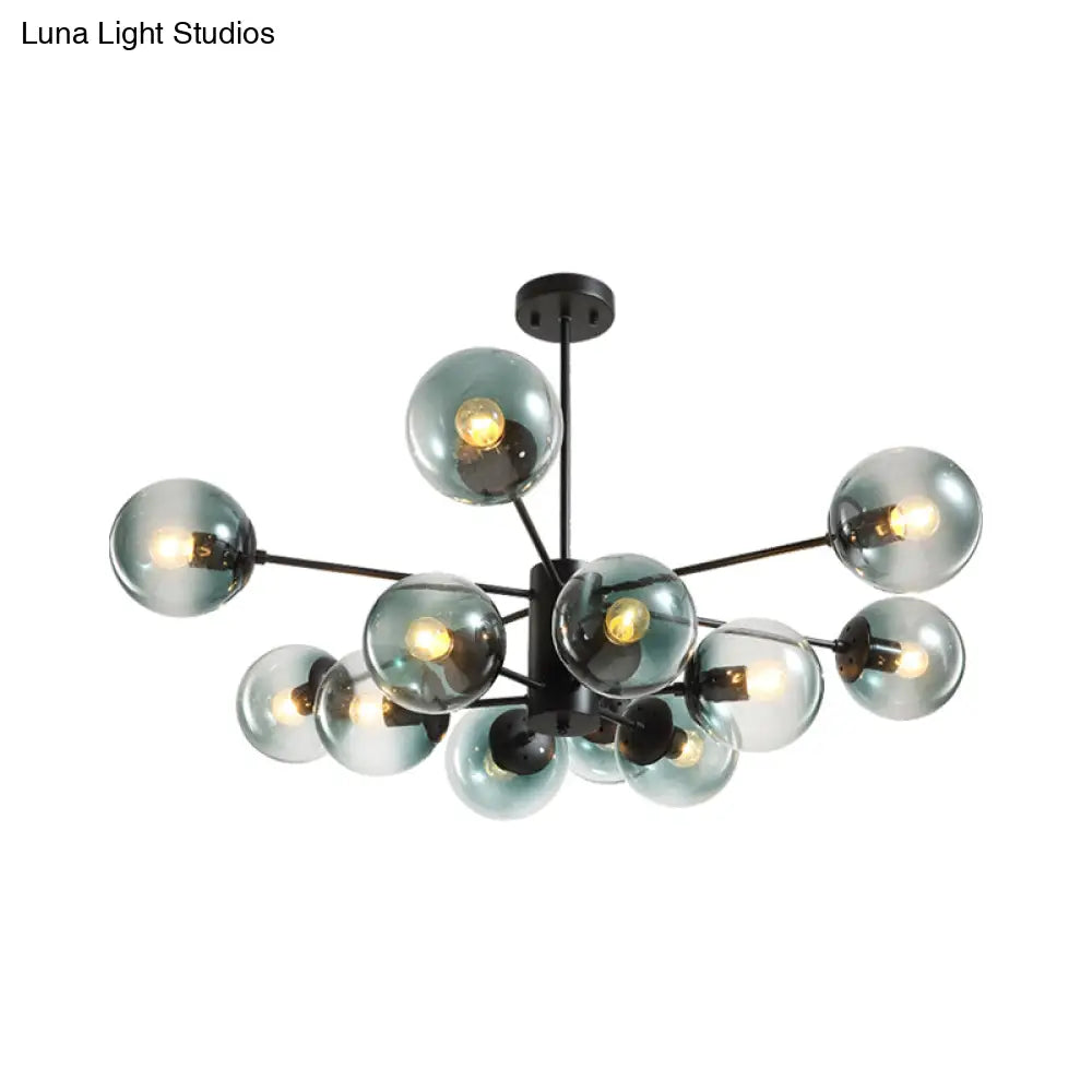 Contemporary Black Chandelier With 12 Lights Hanging Light For Living Room Amber/Blue/Clear Glass