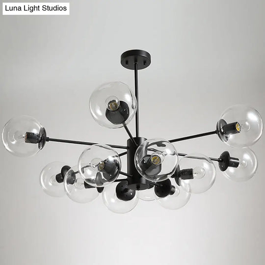 Contemporary Black Chandelier With 12 Lights Hanging Light For Living Room Amber/Blue/Clear Glass