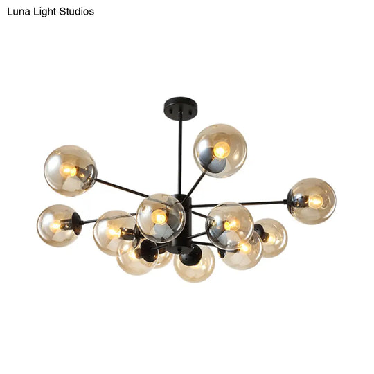 Contemporary Black Chandelier With 12 Lights Hanging Light For Living Room Amber/Blue/Clear Glass