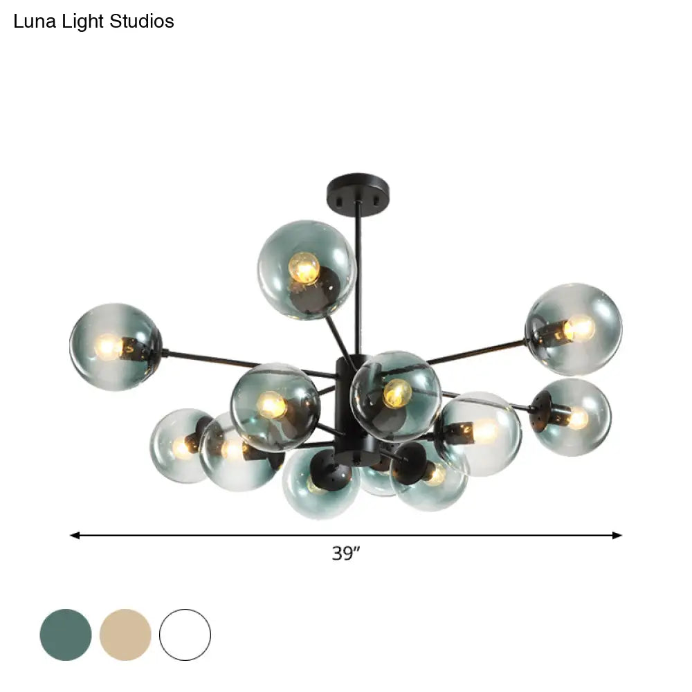 Contemporary Black Chandelier With 12 Lights Hanging Light For Living Room Amber/Blue/Clear Glass