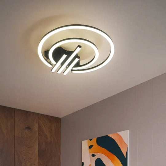 Contemporary Black Circular Led Flush Mount Ceiling Light 15’/19.5’ Wide Warm/White Acrylic