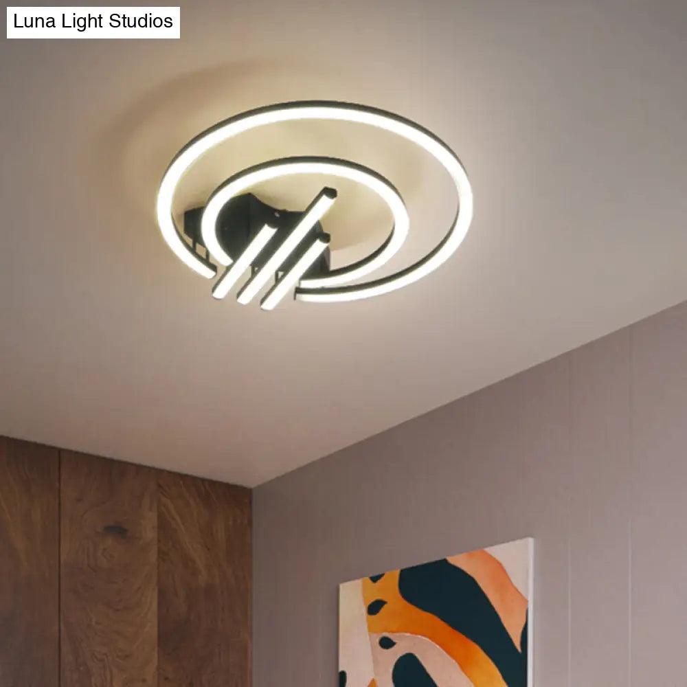 Contemporary Black Circular Led Flush Mount Ceiling Light 15/19.5 Wide Warm/White Acrylic Fixture /