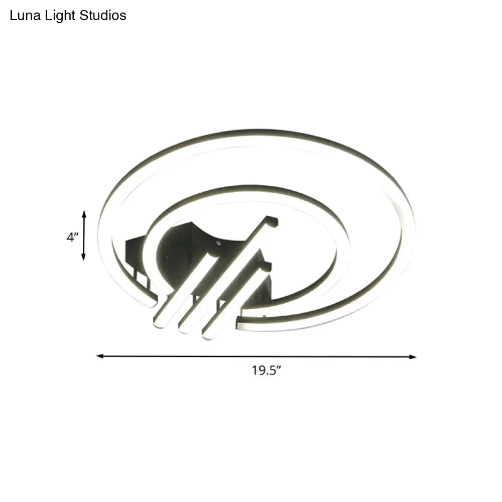 Contemporary Black Circular Led Flush Mount Ceiling Light 15/19.5 Wide Warm/White Acrylic Fixture