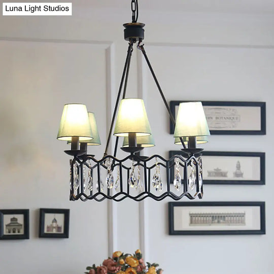 Contemporary 6-Light Black Circular Pendant Chandelier With Crystal Accents And Cone Shades Perfect