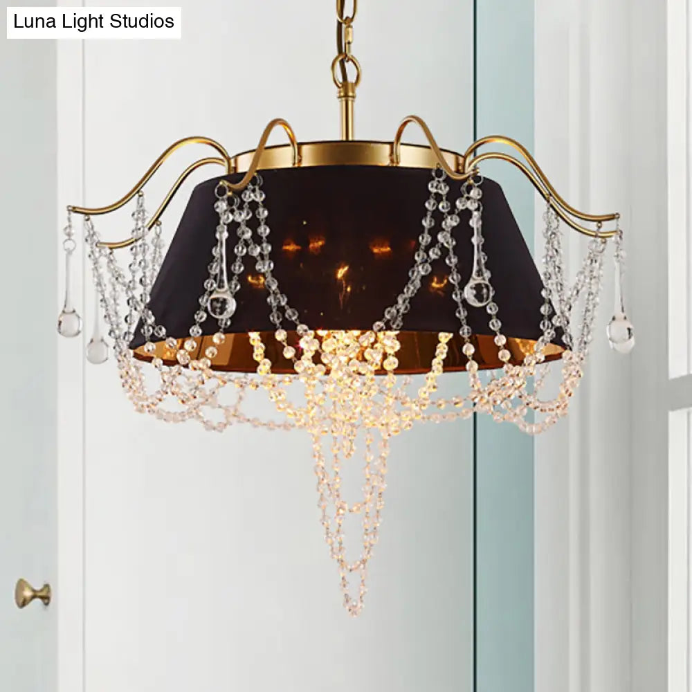 Contemporary Black Cone Pendant Ceiling Light With 4 Metal Chandelier Lights And Crystal Bead Accent