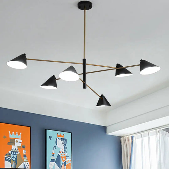 Contemporary Black Cone Shade Chandelier Light - 4/6/8 Lights Modern Hanging Lamp For Sitting Room 6