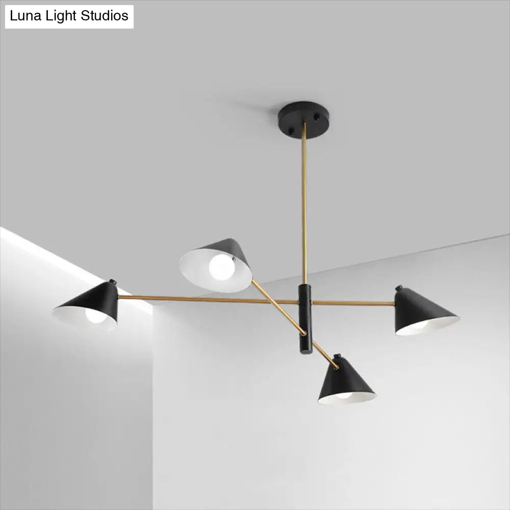 Contemporary Black Cone Shade Chandelier Light - 4/6/8 Lights Modern Hanging Lamp For Sitting Room