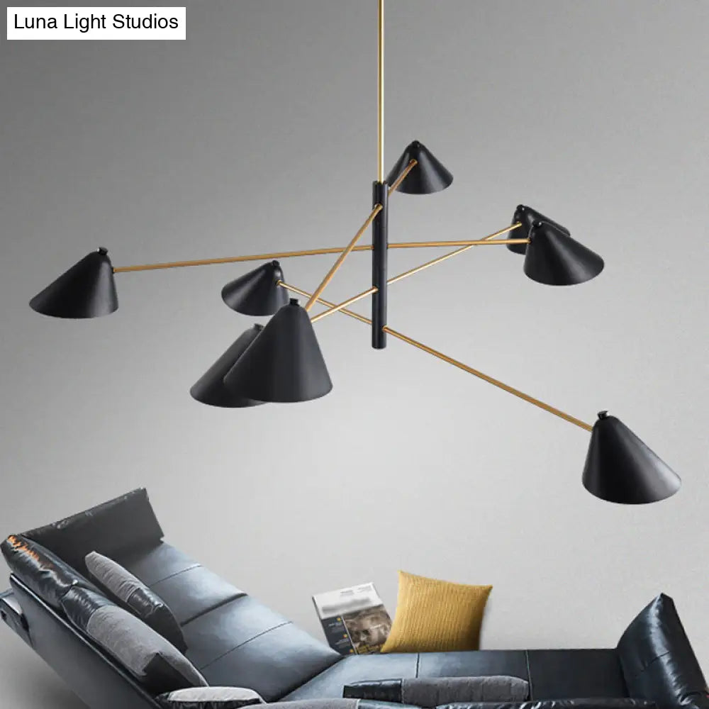 Contemporary Black Cone Shade Chandelier Light - 4/6/8 Lights Modern Hanging Lamp For Sitting Room