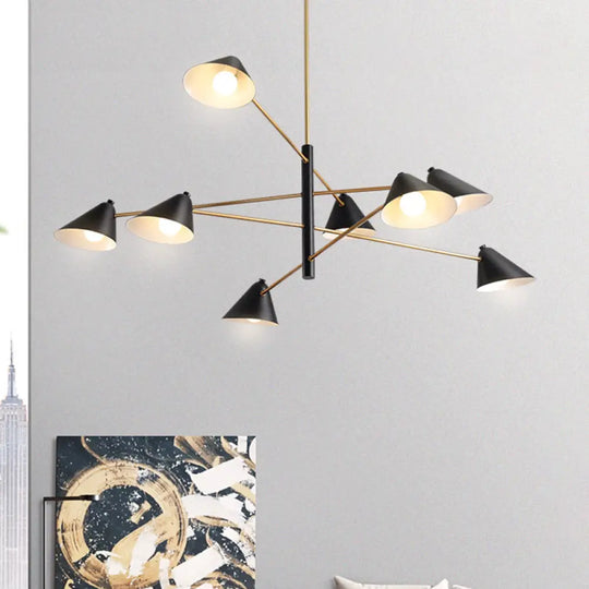 Contemporary Black Cone Shade Chandelier Light - 4/6/8 Lights Modern Hanging Lamp For Sitting Room 8