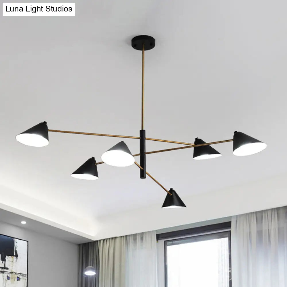 Contemporary Black Cone Shade Chandelier Light - 4/6/8 Lights Modern Hanging Lamp For Sitting Room