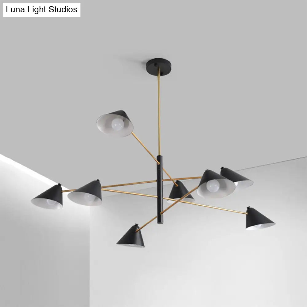 Contemporary Black Cone Shade Chandelier Light - 4/6/8 Lights Modern Hanging Lamp For Sitting Room