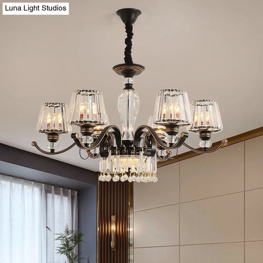 Contemporary Black Crystal Chandelier With Conic Down Lighting - 3/6 Heads 6 /