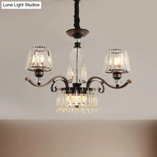 Contemporary Black Crystal Chandelier With Conic Down Lighting - 3/6 Heads 3 /