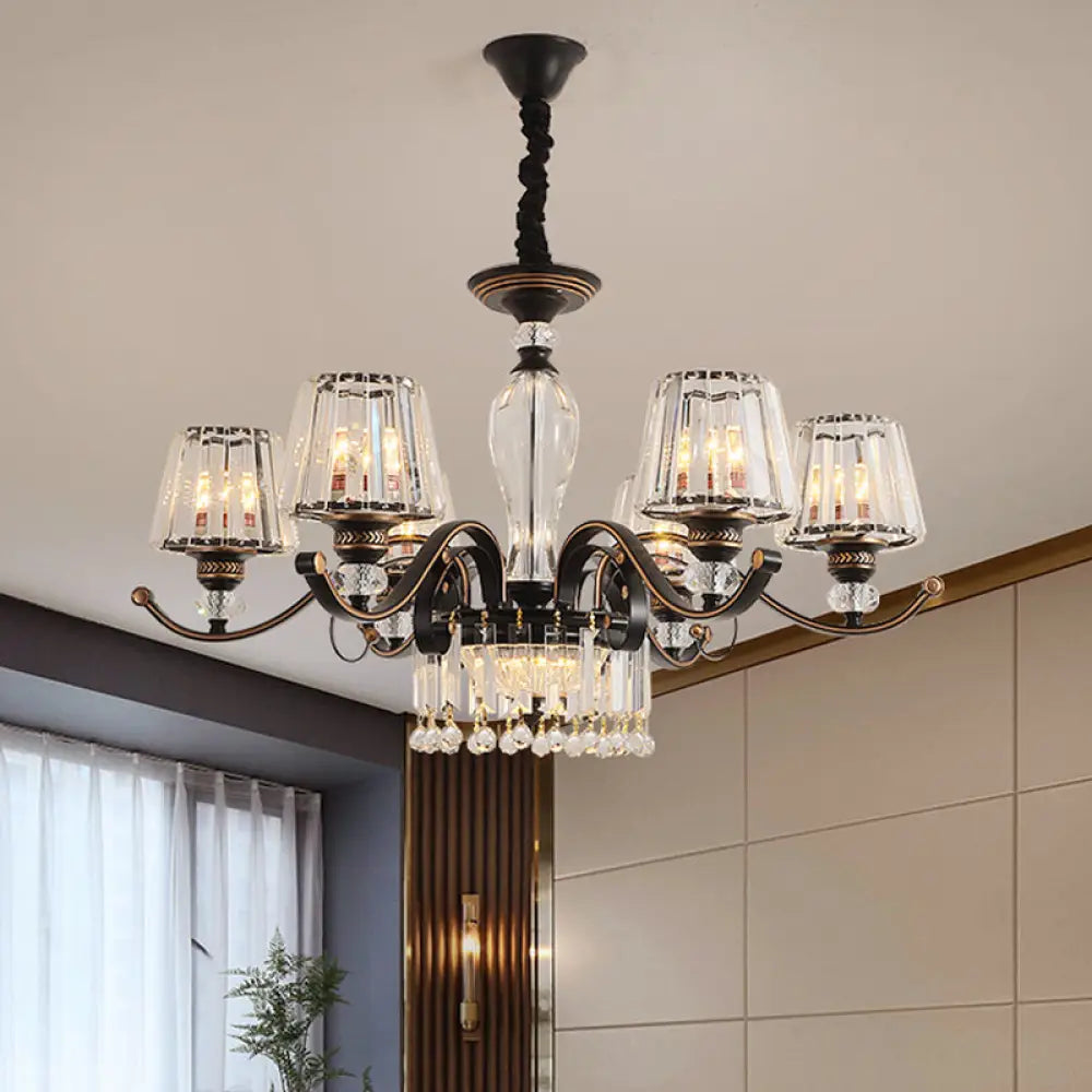 Contemporary Black Conic Crystal Chandelier With 3/6 Down Lighting Heads 6 /