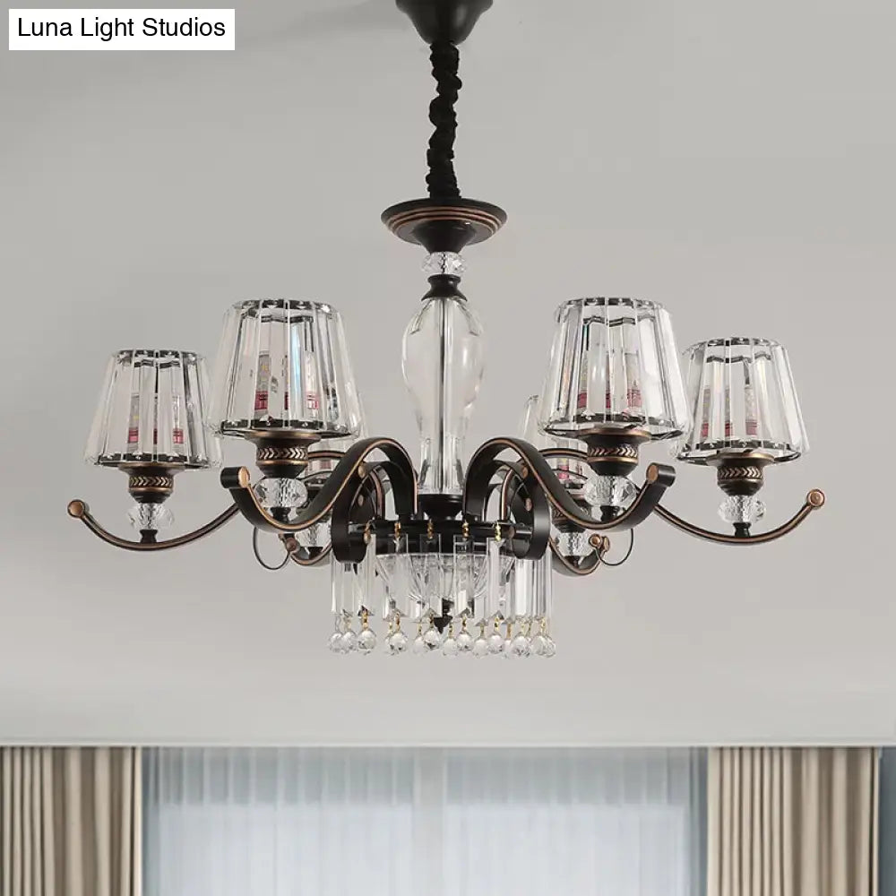 Contemporary Black Conic Crystal Chandelier With 3/6 Down Lighting Heads