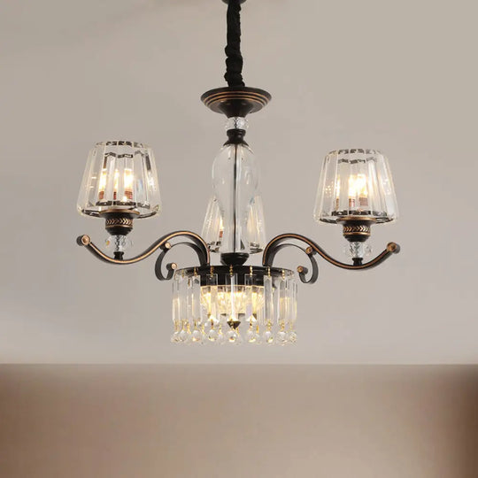 Contemporary Black Conic Crystal Chandelier With 3/6 Down Lighting Heads 3 /