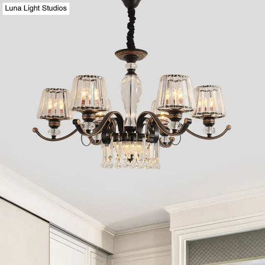 Contemporary Black Crystal Chandelier With Conic Down Lighting - 3/6 Heads