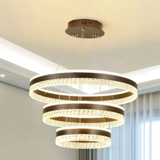 Contemporary Black Crystal Block Led Pendant Ceiling Chandelier - 3 Tiers Warm/White/3 Color Light /