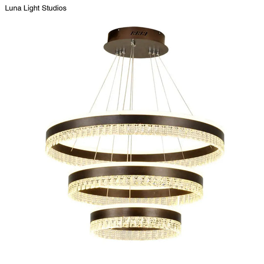 Contemporary Black Crystal Block Led Pendant Ceiling Chandelier - 3 Tiers Warm/White/3 Color Light