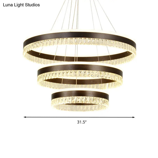 Contemporary Black Crystal Block Led Pendant Ceiling Chandelier - 3 Tiers Warm/White/3 Color Light