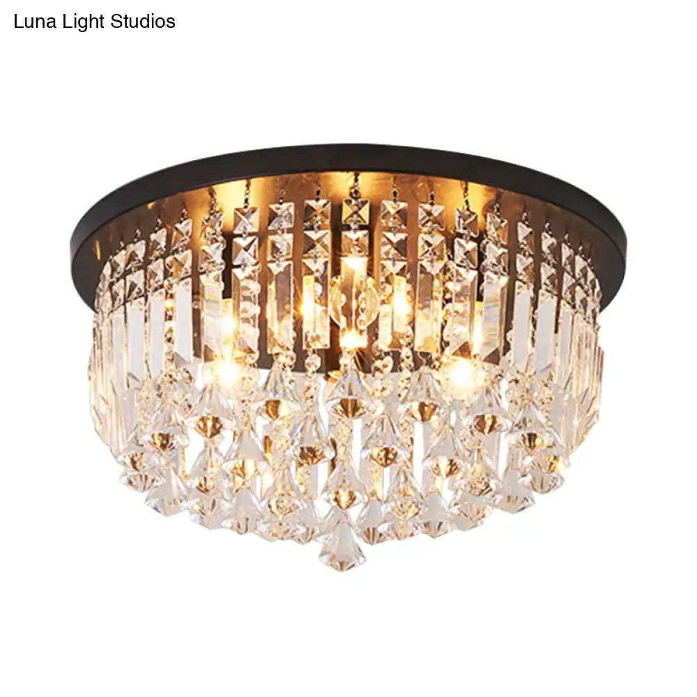 Contemporary Black Crystal Cascade Ceiling Light For Bedroom - 9 - Light Flush Mounted Fixture