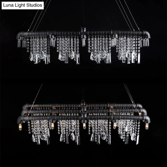 Contemporary Black Crystal Chandelier For Bar And Restaurant - 15-Light Pendant