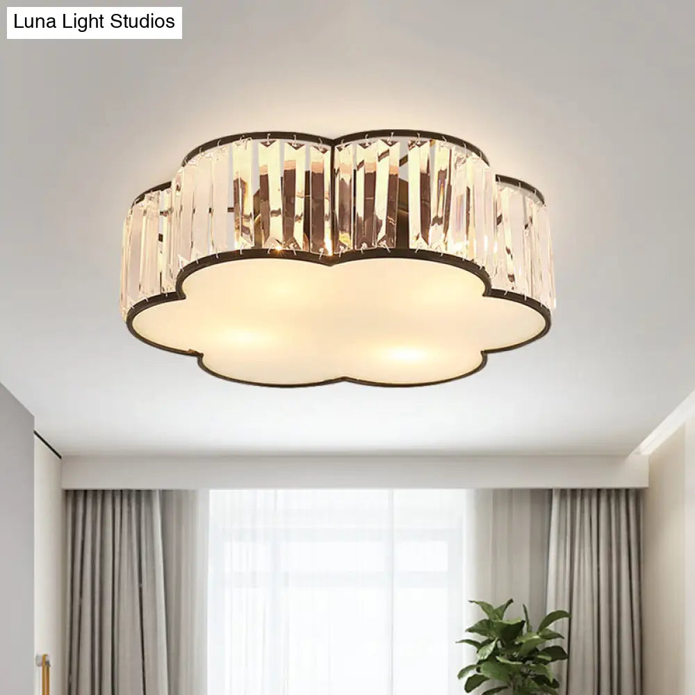 Contemporary Black Crystal Cloud Flush Lamp With 3/4/5 Lights - Bedroom Flushmount Lighting