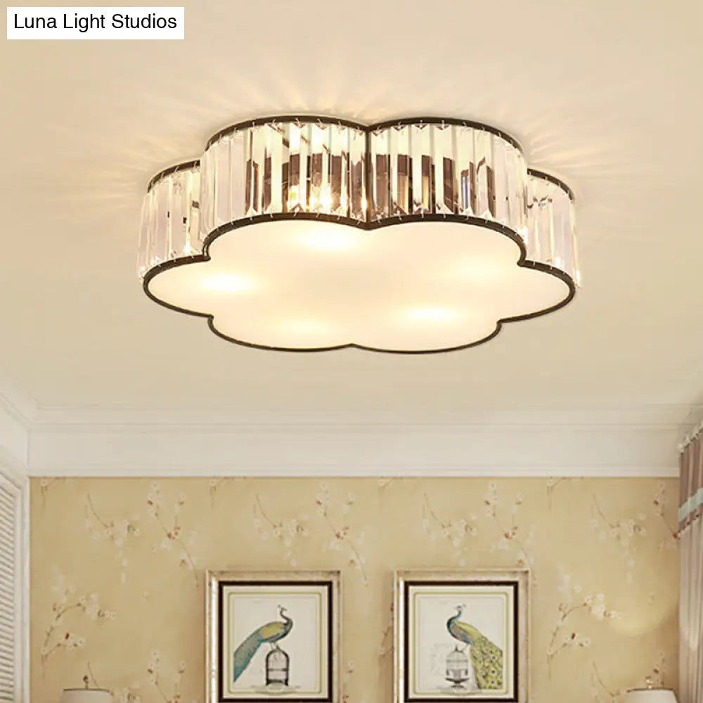 Contemporary Black Crystal Cloud Flush Lamp With 3/4/5 Lights - Bedroom Flushmount Lighting