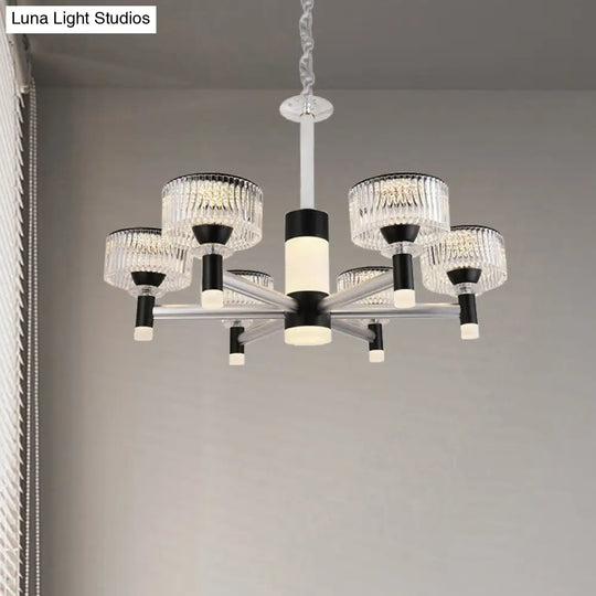 Contemporary Crystal Drum Chandelier With 6/8/12 Black Beveled Heads 6 /