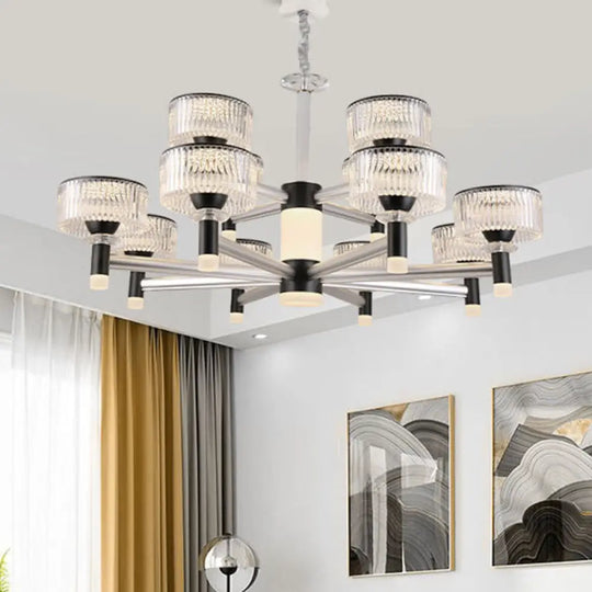 Contemporary Black Crystal Drum Chandelier Lamp - 6/8/12 Heads Suspended Lighting Fixture 12 /