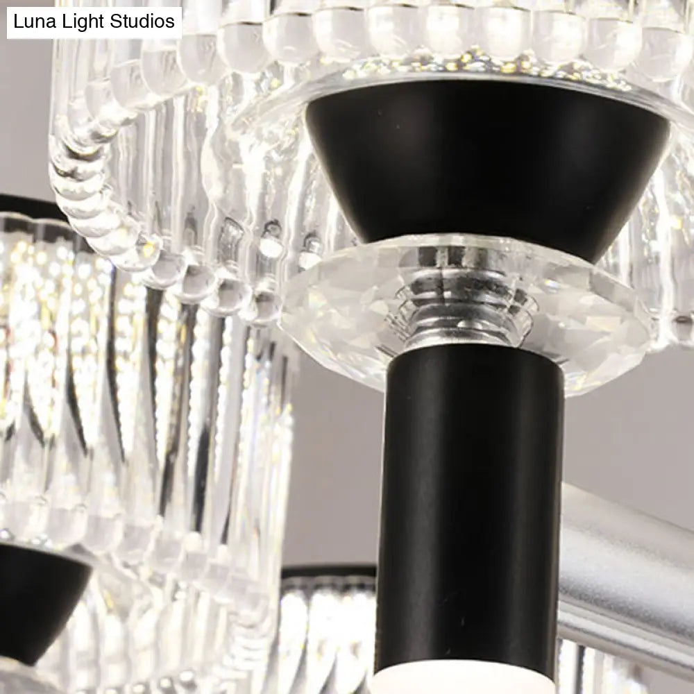 Contemporary Black Crystal Drum Chandelier Lamp - 6/8/12 Heads Suspended Lighting Fixture