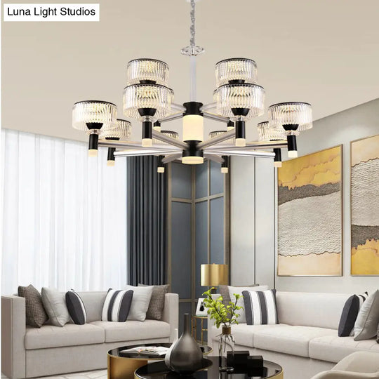 Contemporary Crystal Drum Chandelier With 6/8/12 Black Beveled Heads