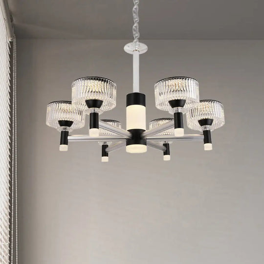 Contemporary Black Crystal Drum Chandelier Lamp - 6/8/12 Heads Suspended Lighting Fixture 6 /