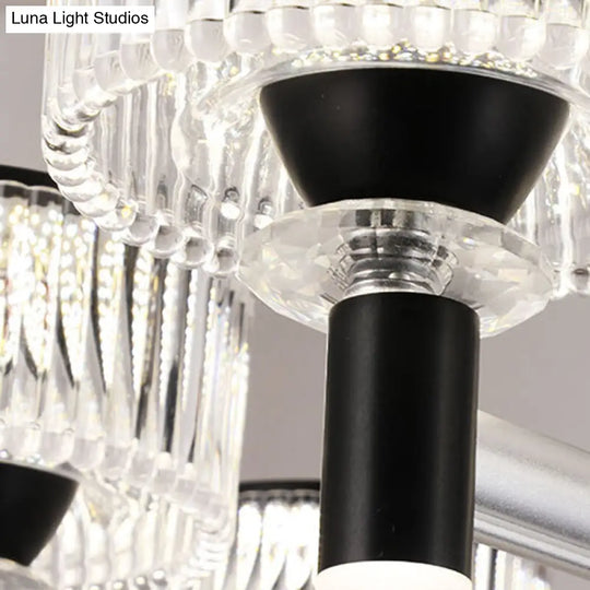 Contemporary Crystal Drum Chandelier With 6/8/12 Black Beveled Heads