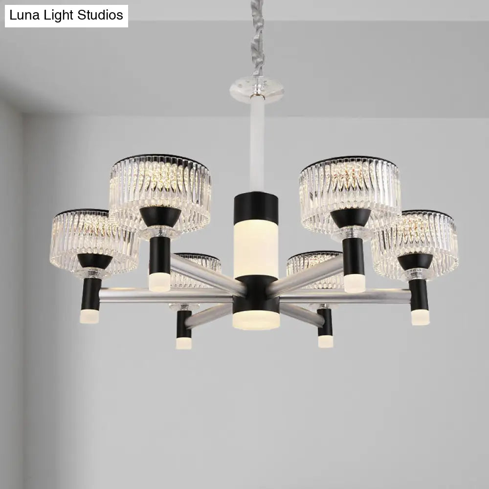 Contemporary Black Crystal Drum Chandelier Lamp - 6/8/12 Heads Suspended Lighting Fixture