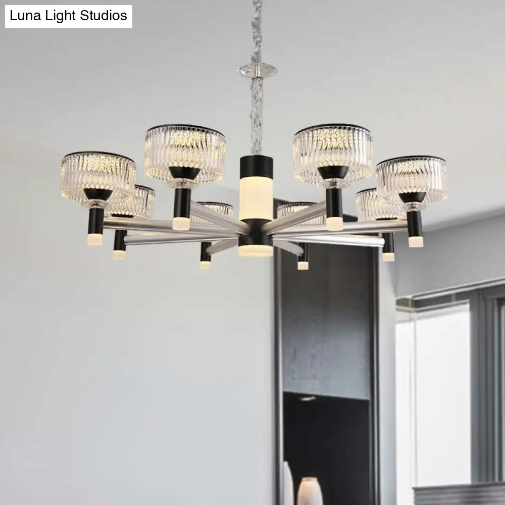 Contemporary Crystal Drum Chandelier With 6/8/12 Black Beveled Heads 8 /